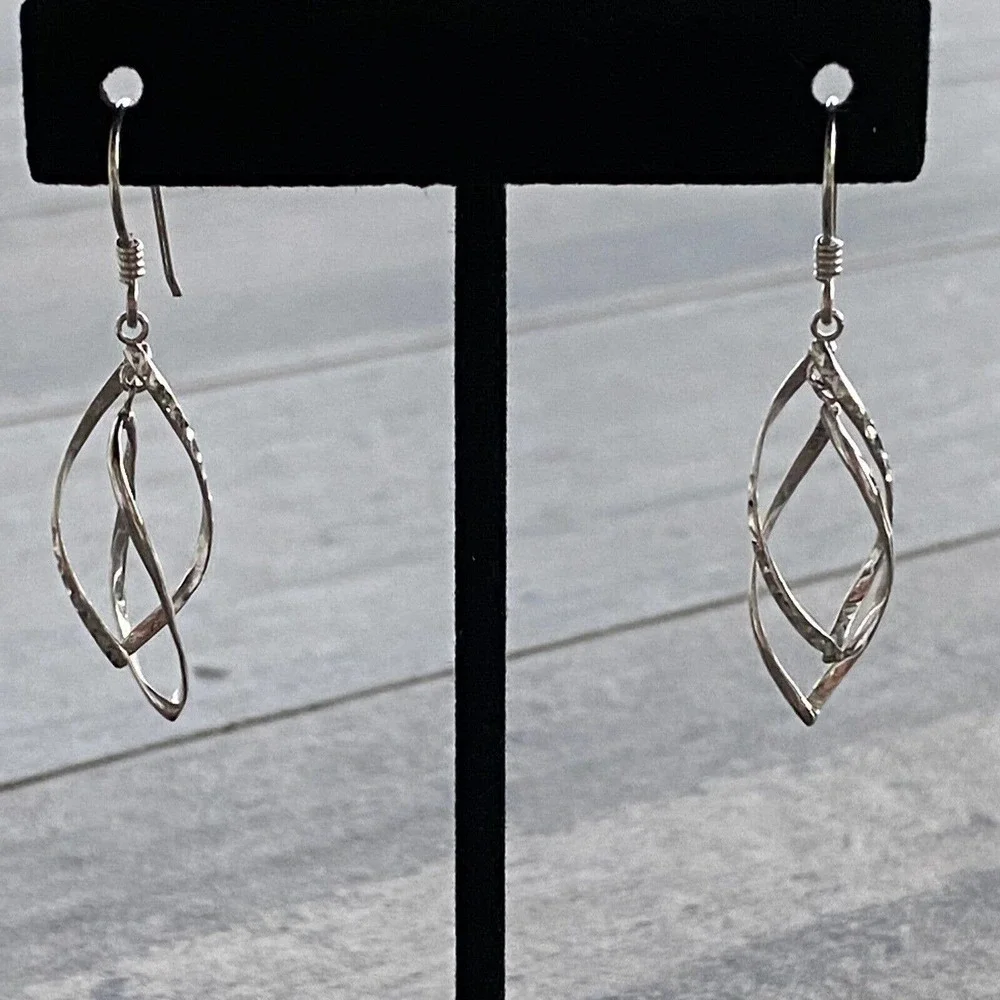 925 MA Thailand Sterling Silver Earrings Dangles Drops Art Deco Textured VTG